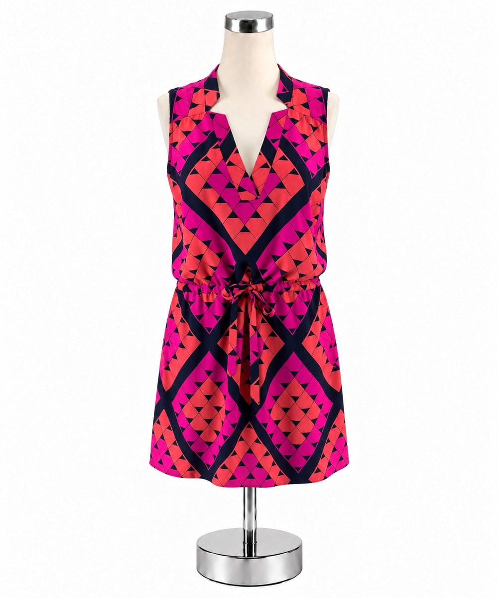Alice & Trixie Geometric Print Silk Tie-Waist Mini Dress Size Small